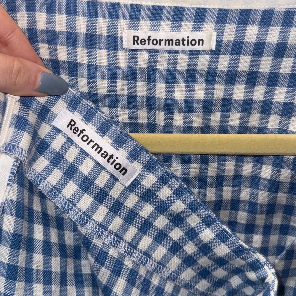 Reformation Ethel Linen Two Piece Azure Check - Size 4